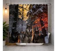 Hongduo Rideau de Douche 120x200 Wolf, Anti Moisissure 3D Imprimé Tissu Imperméable Polyester Meute de Loups Rideaux de Douche avec Anneaux