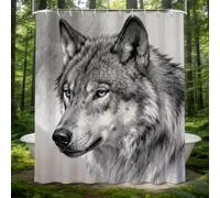 Hongduo Rideau de Douche 180x200 Wolf, Anti Moisissure 3D Imprimé Tissu Imperméable Polyester Style Artistique Rideaux de Douche avec Anneaux