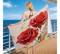 Hongduo Serviette de Plage Rose Rouge, 3D Amour Serviette de Bain Microfibre, Drap de Plage Séchage Rapide e Anti Sable pour Piscine Voyage Couverture, 80x160 cm
