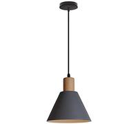Hongho Moderne Suspensions Luminaires Industriel Retro Plafonnier Luminaire éclairage Vintage Luminaire Metal et Bois Plafonnier Lustre Lampe E27 (Gris)