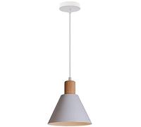 Hongho Moderne Suspensions Luminaires Industriel Retro Plafonnier Luminaire éclairage Vintage Luminaire Metal et Bois Plafonnier Lustre Lampe E27 (Blanc)