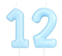 Hongplus Bougie Macaron Numéro 12, Bougies d'Anniversaire pour Gâteau, Décorations de Gâteau Bleues pour Filles et Garçons, Décorations de Fête Pastel Sweet 12