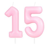 Hongplus Bougie Macaron Rose Numéro 15, Décoration de Gâteau d'Anniversaire pour Filles et Femmes, Décorations de Fête Sweet 15