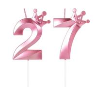 Hongplus Bougies d'anniversaire 3D en forme de couronne rose numéro 27, décoration de gâteau d'anniversaire 27 bougies pour femmes