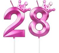 Hongplus Bougies d'anniversaire 3D en forme de couronne violette numéro 28, décoration de gâteau d'anniversaire 28 bougies pour femmes