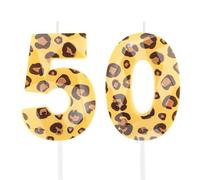 Hongplus Guépard - Bougies d'anniversaire pour gâteau - Numéro 50 - Motif léopard - Pour homme et femme - Décoration de fête d'anniversaire - Fournitures de cadeaux