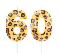 Hongplus Guépard - Bougies d'anniversaire pour gâteau - Numéro 60 - Motif léopard - Pour homme et femme - Décoration de fête d'anniversaire - Fournitures de cadeaux