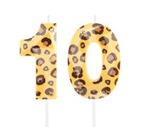 Hongplus Zèbre 10 Bougies d'Anniversaire pour Gâteau, Bougies de Nombre avec Impression Léopard, Bougie du Numéro 10 Joyeux Anniversaire pour Gâteau, Décoration de Fête d'Anniversaire Zèbre pour