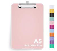 Hongri Porte-bloc A5 avec rangement, 15,2 x 22,9 cm, porte-bloc pliable en plastique, fournitures de bureau, fournitures scolaires, porte-blocs de menu pour le travail, boîte à clip rose.