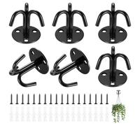 HongSiFang 6 Pcs Crochets de Plafond Noirs, Crochets à 3 Points de Fixation | 3 Fach schwerlasthaken,Crochets pour plantes, lustres et fauteuils suspendus (18 vis et 18 chevilles incluses)
