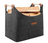 HONGTAISHENG Panier bois cheminée panier buche en feutre très épais et poignée renforcée | Pliable Sac en feutre pour les courses, le bois, le journal (Noir, 45x40x32cm）