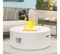 HongTaok Brasero au propane de 82,5 cm, 50 000 BTU pour extérieur, certifié CSA, brûleur en acier inoxydable avec couvercle en acier, housse imperméable et pierres de lave, pour jardin, cour, blanc