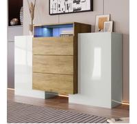 Hongya®meuble buffet salon Bahut Commode structurée moderne en bois avec tiroirs de rangement -L 140 x P 30 x H 78 cm