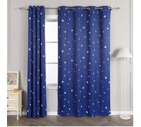 HONGYA Rideaux occultant thermiques à œillets bleu motif étoile enfant chambre-salon L/H 135x175cm 1 pièce