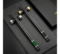 Hongyantech Lot de 2 paires de baguettes + 2 baguettes dans une boîte cadeau - Baguettes à sushi ESS japonaises - Baguettes noires en fibre de verre et acier inoxydable