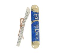 HONITANO Mezouzah pour Maison Juive Surface Lisse, Décoration Religieuse en Alliage de Zinc Bleu avec Parchemin Bénit, Design 2 Trous, Bords Arrondis pour Porte D'entrée