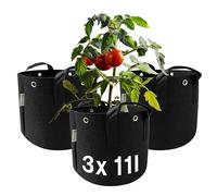 honju Sac de Plantation 11L, Lot de 3 Pots en Tissu pour Culture Extérieure | Pots avec oeillets de fixation pour palissage, drainage optimal contre eau stagnante et poignées de transport robustes.