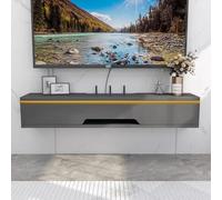HONKERW Meuble Tele Meuble TV Flottant avec 1 tiroir, Console TV Murale, sous étagère TV avec Rangement for Salon, Chambre à Coucher Industriel(Grey,110 * 20 * 17.4cm)