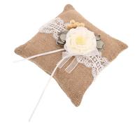 HONMEET Coussin Alliance Mariage en Lin Vintage Rustique avec Dentelle, Oreiller Porte-alliances Doux et Soigneusement Conçu pour Photos de Mariage