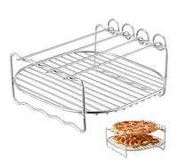 HONMEET Grille pour Friteuse à Air Chaud 18X7 CM Acier Inoxydable Argent Double Couche Support de Barbecue Multifonction pour Cuisson et Rôtissoire avec 4 Brochettes