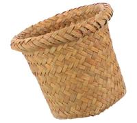 HONMEET Poubelle Tressée en Paille Marron 24x20cm Décorative et Sûre Corbeille à Déchets Ronde Petit Panier pour Salle de Bain Naturel Cuisine et Bureau