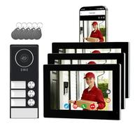 Honmidatek Interphone Vidéo Filaire avec 7 Pouces Moniteur Tactile,Platine de Rue avec Camera,Sonnette Vidéo Extérieur Vision Nocturne, Audio Bidirectionnel, 3-Family Kit
