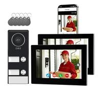 Honmidatek Visiophone Connecté à 2 Fils, Interphone Vidéo Filaire avec 2 Moniteurs 7 Pouces, Unlock à Distance, Audio Bidirectionnel, RFID, Vision Nocturne, WiFi Dual-Band, 2 Family kit