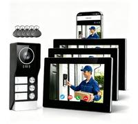 Honmidatek Visiophone Connecté WiFi, Interphone Filaire 3-Family Kit KW08 | 3x7 Pouces Moniteur Tactile, App/RFID Unlock, 2 Fils, Detection Humaine, Vision Nocturne, moniteurs supplémentaires optionnel