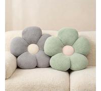 HonorHut Lot de 2 coussins de siège décoratifs en forme de fleur - 40 cm - Pour décoration de chambre d'enfant - Gris et vert