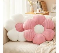 HonorHut Lot de 2 coussins de sol doux à fleurs pour canapé, salon, chambre à coucher, chambre de fille, blanc et rose