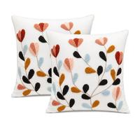 HonorHut Lot de 2 housses de coussin brodées à fleurs blanches - Décoration bohème