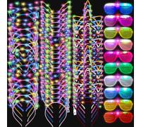 Honoson Lot de 72 lunettes lumineuses à LED avec bandeau oreilles de chat et lunettes de soleil phosphorescentes (10 couleurs fourrure courte)
