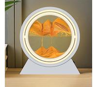 HONPHIER Cadre Sable Mouvant LED - Lampe Paysage de Sable Qui Coule - Sablier Décoratif 3D Rond à 360° - Relaxant pour Adultes - Décoration de Bureau (Jaune)