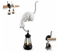 Honrue Lanterne de Bibliothèque en Forme de Cchat, Esprit Nook Lanterne Imprimée en 3D, Decoration Bibliotheque Figurine de Chat Suspendue à LED Pour Cuisine, Table de Chevet, Salle de Bain(Blanc