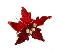 Honseadek Fleurs floquées de Noël | Paillettes dorées de 23 cm, tissu de qualité, pour décoration d'arbre de Noël, couronne