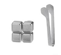 Honseadek Pure Metal Lot de 4 cubes de refroidissement réutilisables en | Pierres de glace en acier pour boissons, whisky, vin, bière, outils de bar à refroidissement rapide avec pince, sans dilution