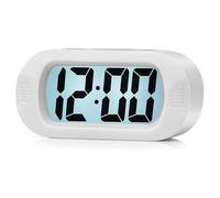 Honseadek Réveil numérique de voyage avec grand écran LCD, fonction snooze et veilleuse douce - Coque en silicone anti-chocs pour enfants, adolescents et adultes (blanc)