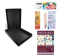 Honsell 14-99891-Set Acquarello, d'artiste dans boîte de Rangement Noire avec Peinture, Crayons Aquarelle, Set de pinceaux et Bloc à Dessin DIN A5, Black, not defined