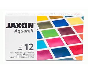 Honsell 89912 Jaxon Aquarelle Fine Artiste Lot de 12 demi-godets Couleurs vives et intenses Pigments d'artiste de qualité supérieure Multicolore