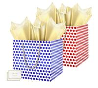 HONTIUS 11.8" Carré Grand Sac Cadeau, Papier Emballage Cadeau Luxe Pochette Points Grand Cadeau Format 30*30*30cm avec Cartes Mouchoirs Pour Fête d'Anniversaire Noël Pâques Halloween Mariage 2Pièces K