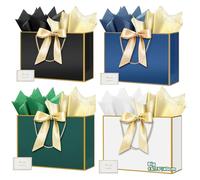 HONTIUS 15.75" Sac Cadeau, Grand Mariage Sachet Papier Emballage Cadeau Luxe, Sachet Cadeau écologique Pochette Cadeau Grand Format Enfant 40 * 30 * 12.5cm avec Cartes Mouchoirs 4 Pièces J