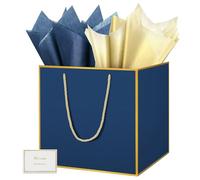 HONTIUS Grand Sac Cadeau, 11.8" Bleu Papier Emballage Cadeau Anniversaire, Carré Pochette Cadeau Ggrand Format Enfant 30 * 30 * 30cm avec 1 Cartes 1 Mouchoirs Pour Fête d'Anniversaire 1 Pièces