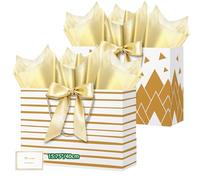 HONTIUS Grand Sac Cadeau, 15.75" Papier Emballage Cadeau Anniversaire, Carré Pochette Cadeau Ggrand Format Enfant 40cm x 30cm x12.5cm avec 1 Cartes 1 Mouchoirs Pour Fête d'Anniversaire 2 Pièces B