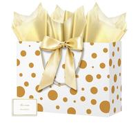 HONTIUS Grand Sac Cadeau, 15.75" Papier Emballage Cadeau Anniversaire, Carré Pochette Cadeau Ggrand Format Enfant 40cm x 30cm x12.5cm avec Cartes Mouchoirs Pour Fête d'Anniversaire R