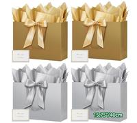 HONTIUS Sac cadeau extra grand, 39 * 28 * 12 cm, 15,35 pouces de sac cadeau vertical pour cadeaux, grand sac en papier avec papier de soie et cartes, sac cadeau pour mariage, anniversaire, fête de