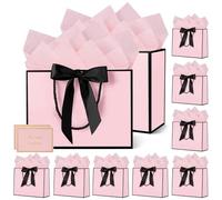 HONTIUS Sacs Cadeaux Pochette Cadeau, Lot de 10 Sac Cadeau Noël 12.59" avec 10 Papiers Sydney 10 Cartes, 32 * 25 * 10cm Sac Cadeau Anniversaire, Mariage, Fête Rose