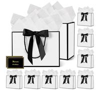 HONTIUS Sacs Cadeaux Pochette Cadeau, Lot de 10 Sac Cadeau Noel 12.59" avec 10 Papiers Sydney 10 Cartes, 32 * 25 * 10cm Sac Cadeau Anniversaire pour Anniversaire, Cadeau, Fête, Mariage Blanc