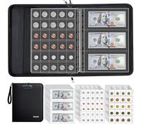 Hontom Album de collection ignifuge avec serrure, 400 pochettes pour pièces de monnaie et 36 pochettes de reliure en papier avec poignée, rangement pour les pièces, les billets, les jetons, les badges