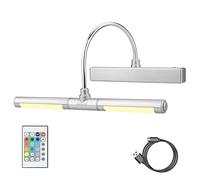 HONWELL Lampe Murale à Télécommande,Eclairage d'un tableau LED sans fil,tête d'éclairage LED rotative avec minuterie,4000K d'image à bras pivotant à 180 °pour peinture,affichage d'illustration,Argent