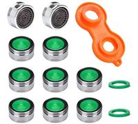 Honyear Mousseur M24 - Lot de 10 tamis pour robinet avec clé | Mousseur à filetage mâle M24, boîtier en laiton chromé, filtre ABS, réduit les éclaboussures, pour cuisine et salle de bain